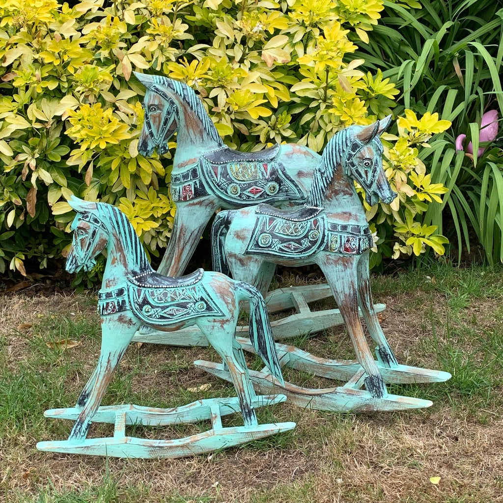 Ensemble de 3 Chevaux à Bascule Bleus 50cm / 40cm / 30cm