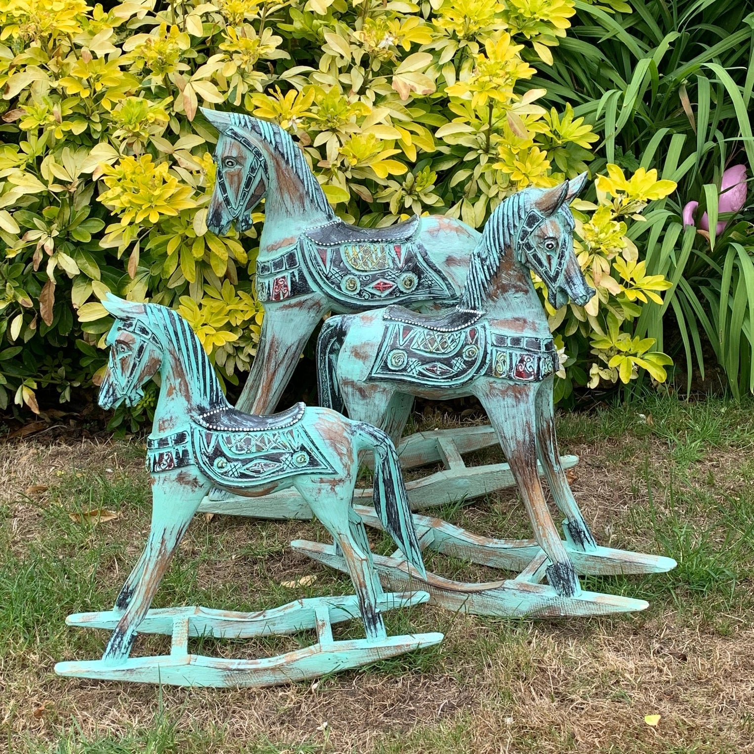 Ensemble de 3 Chevaux à Bascule Bleus 50cm / 40cm / 30cm
